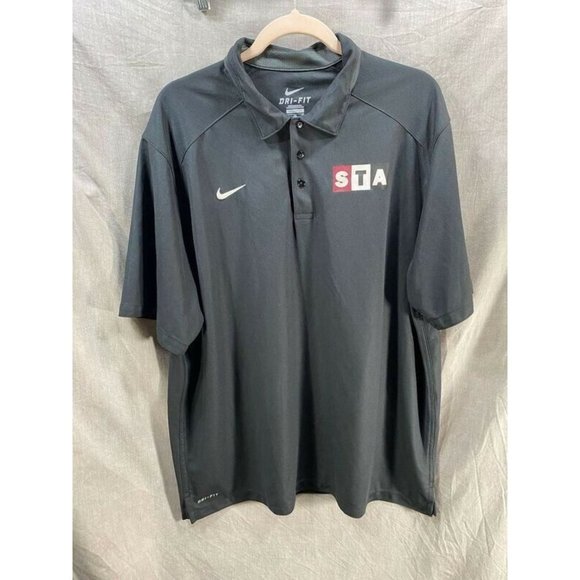 STA Nike Polo Shirt Adult XL Black Short Sleeve DRI-FIT Button Golfer Mens - Picture 1 of 9